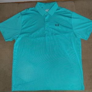 Under Armour Mens Polo Size 2XL heatgear Green/Blue Stripe